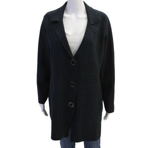 Elena Wang Womens Long Sleeves Button Down Sweater Coat Blue Black Size Medium